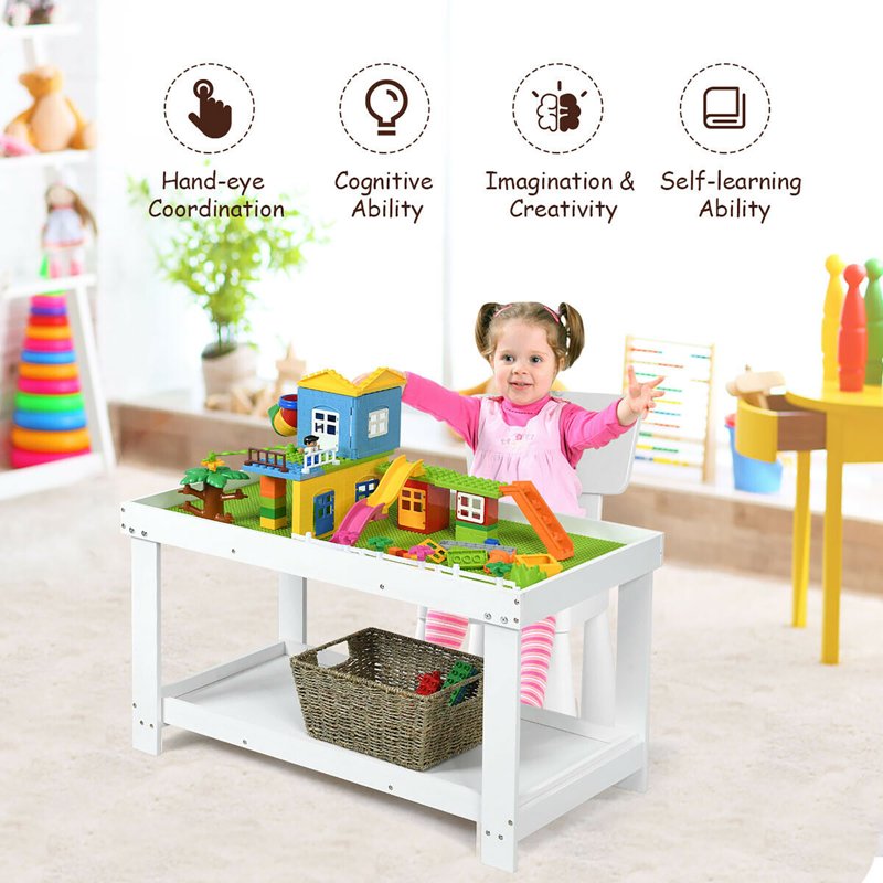 Kids Activity Play Table with Storage - Multifunctional Wooden Table for Learning & Building