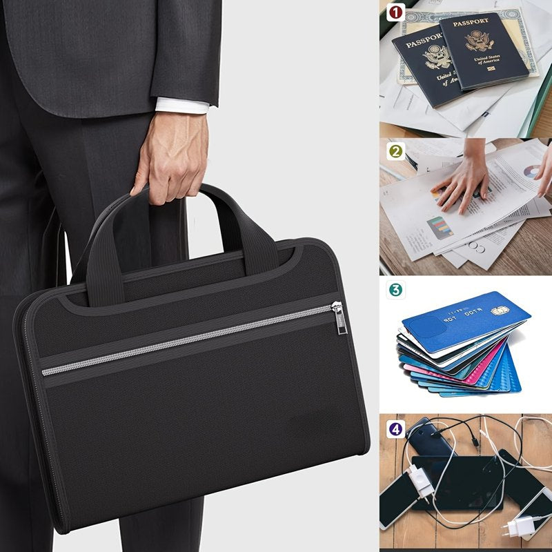 Fireproof Accordion File Organizer with Lock & Handle - 13 Pockets Business Document Storage