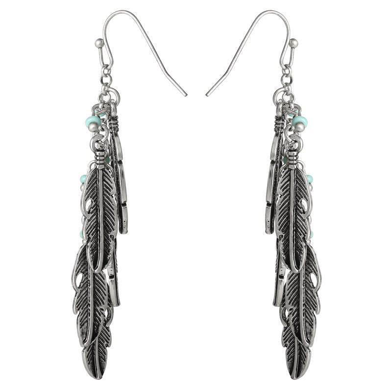 Women’s Feather and Faux Turquoise Dangle Earrings - Boho Style Jewelry