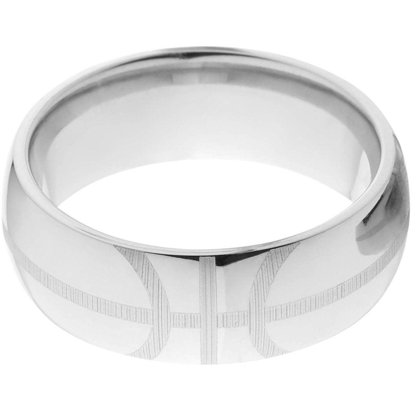 Half-Round Titanium Basketball Ring with Laser Engraving - Unisex Jewelry