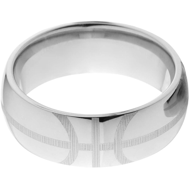 Titanium Basketball Ring - 8mm Half-Round Sports Jewelry with Laser Design