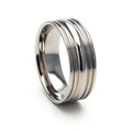 8mm Titanium Ring with Grooves and Raised Center Peak - Durable Wedding Band