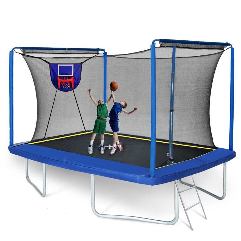 Large Rectangle Trampoline for Adults & Kids 8x12ft 1000LBS Capacity Outdoor with Enclosure Net & Football Target