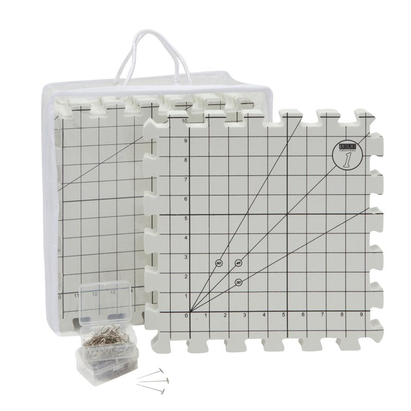 Interlocking Foam Blocking Mats for Knitting & Crochet Projects - 9 Pack, 12.5 x 12.5 inches, Grid Design, Includes T-Pins & Storage Bag