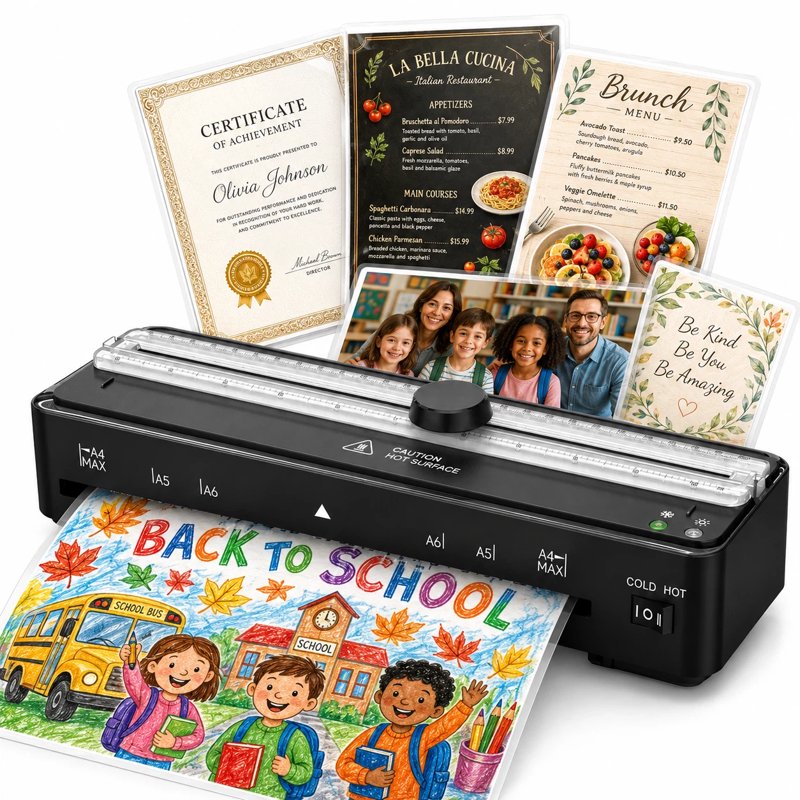 A4 Laminator Machine with Cutter & 10 Pouches - Compact Home Office Laminator