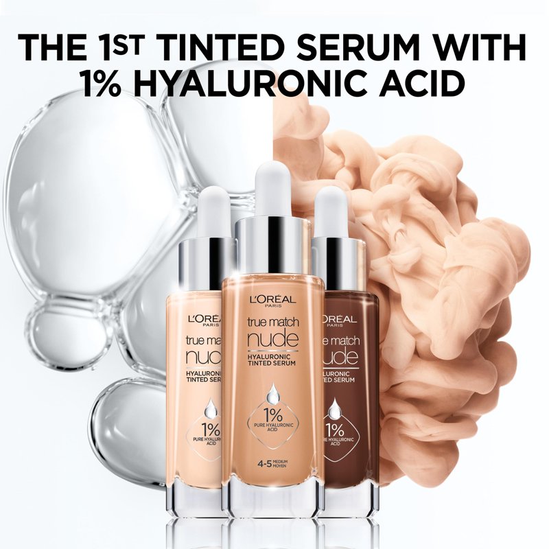 Hydrating Tinted Serum Foundation for Face - Hyaluronic Acid, Lightweight Coverage