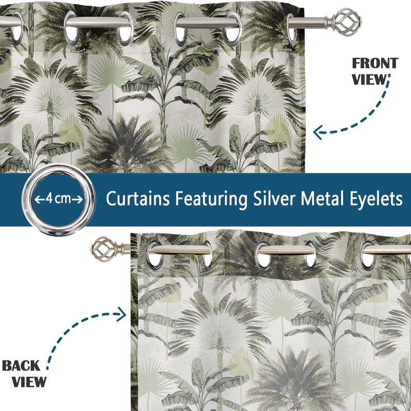 Light Filtering Tropical Tree Print Sheer Curtains for Windows & Doors - Set of 2 Panels
