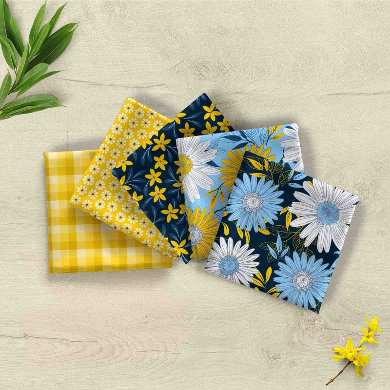 Cotton Fabric Fat Quarter Bundle 18x21 Inches Multi-Color for Quilting & Sewing - 5 Pieces