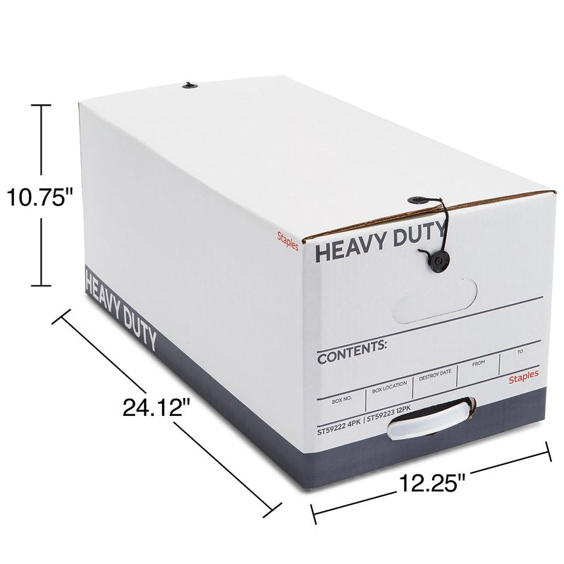 Heavy Duty File Storage Boxes with String and Button Lids - Pack of 4