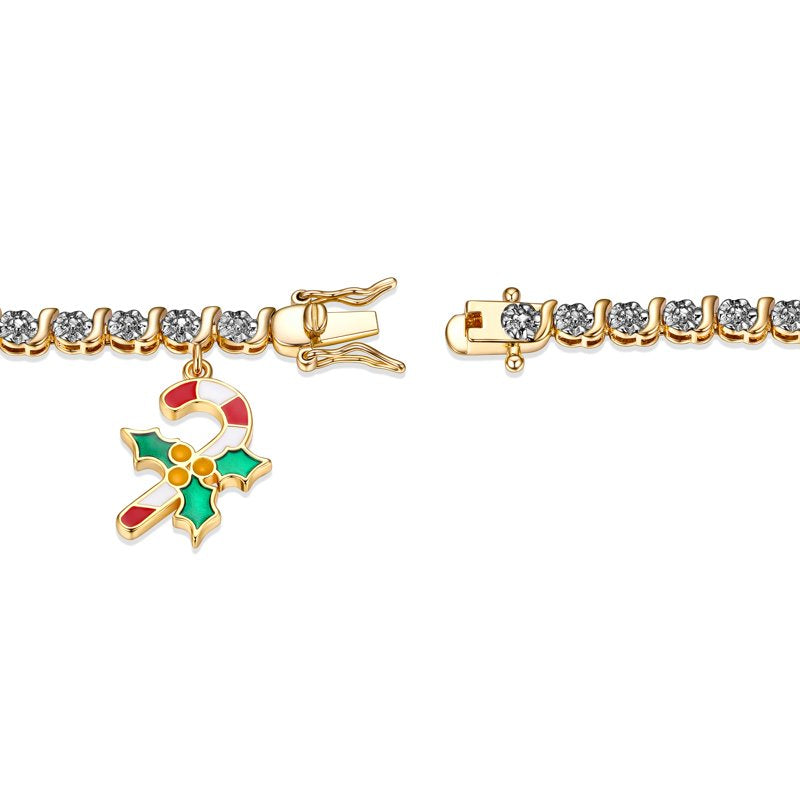 Holiday Candy Cane Charm Tennis Bracelet with Diamond Accents - Gold & Silver Options