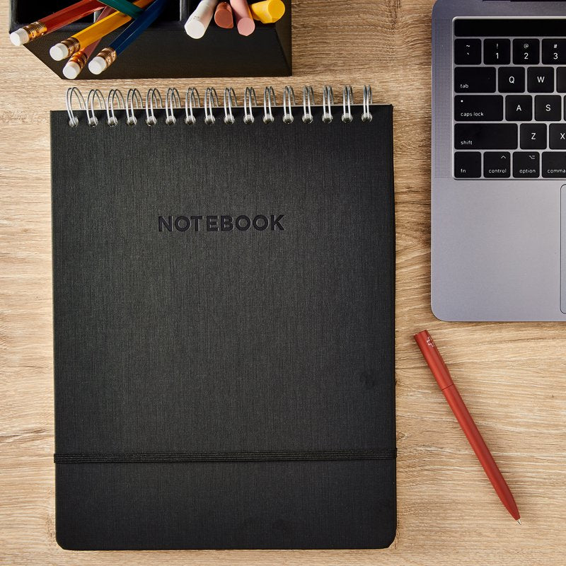 Spiral Leather-Like Notebook 8.5 x 11 Inches, 160 Pages, Black