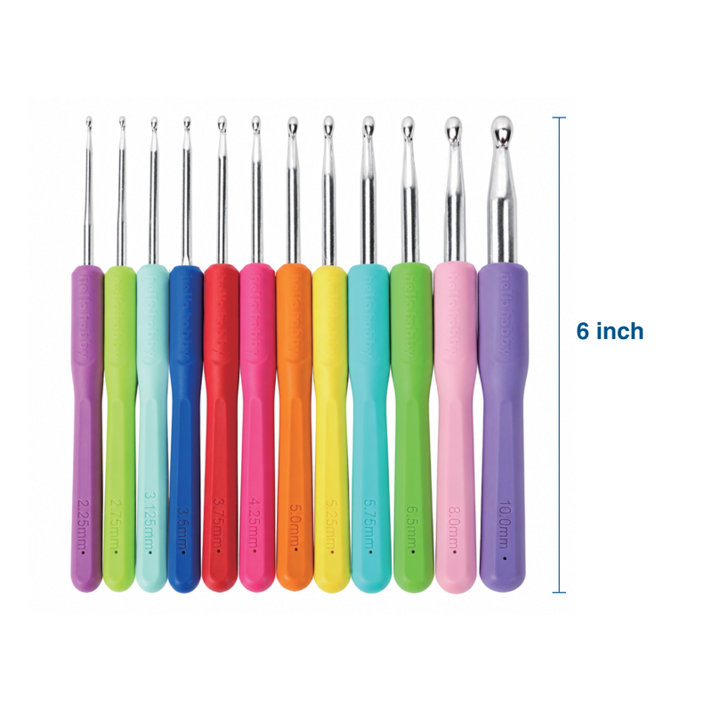 Ergonomic Crochet Hooks Set - Sizes B to N, 12-Piece Lightweight Aluminum Crafting Tools