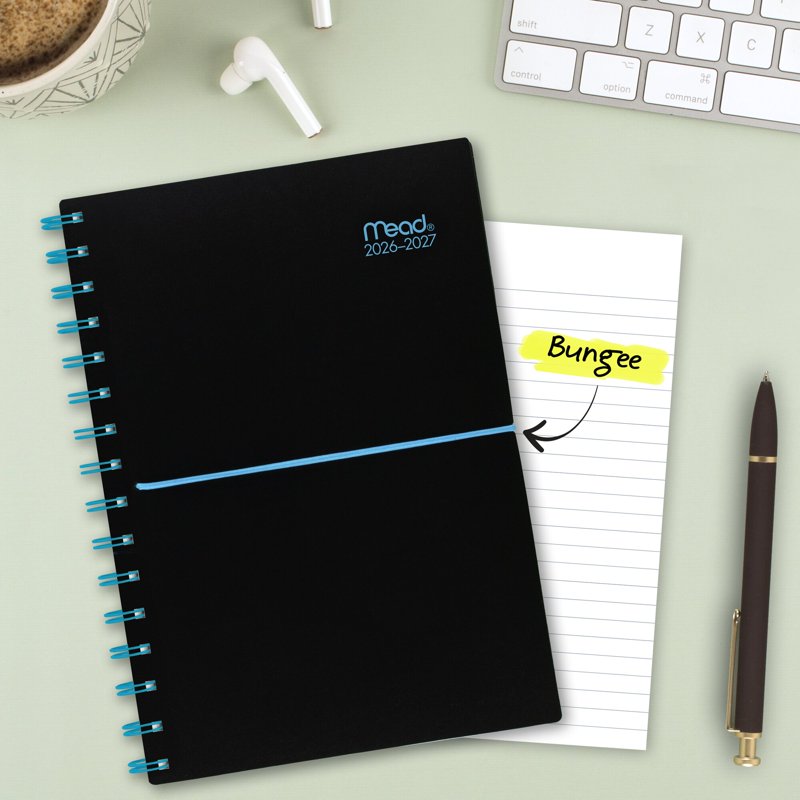 Mead 2026-2027 Small Weekly Monthly Planner with Blue Bungee Black
