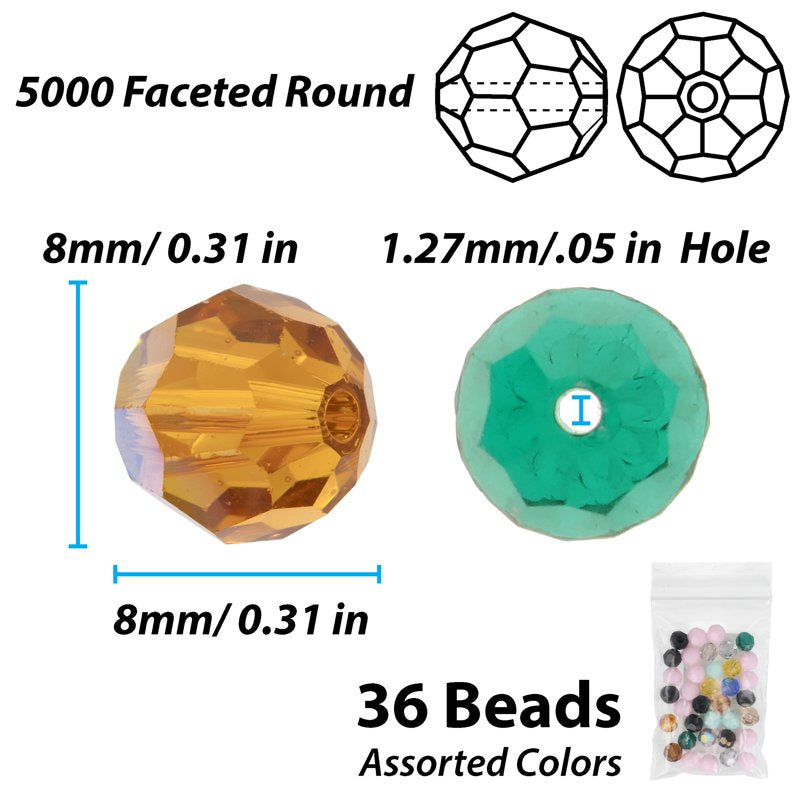 8mm Faceted Crystal Bead Assortment for Jewelry & Crafts - 36pcs