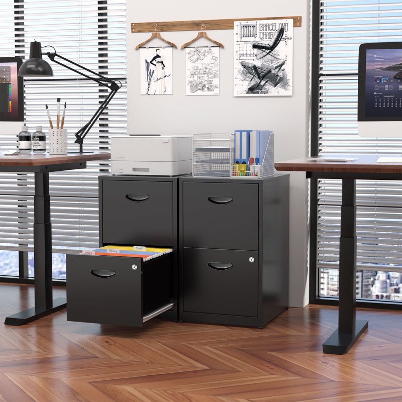 Modern 2-Drawer Locking File Cabinet - Vertical Steel Office Storage