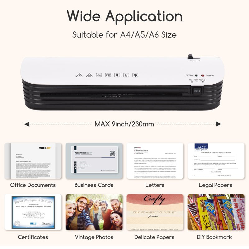 A4 Laminator Machine with Cold & Hot Settings, Paper Trimmer & Corner Rounder, 15 Laminating Sheets - 9 Inch Personal Laminator for Home Office School