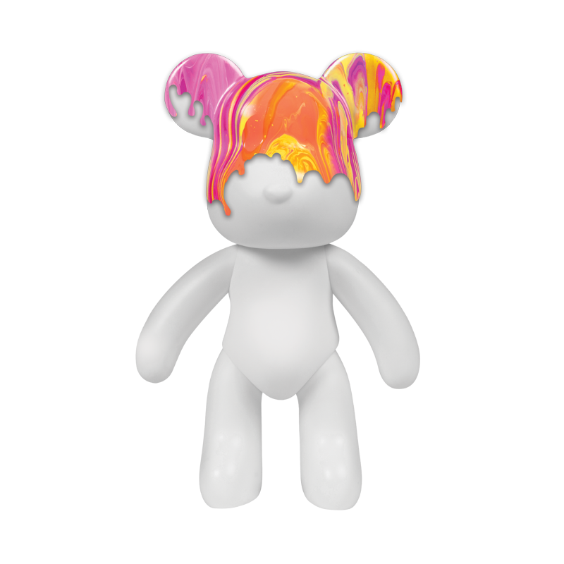 DIY Paint Pour Craft Kit for Kids and Adults - 9-Inch Posable Bear, Mango Sunset