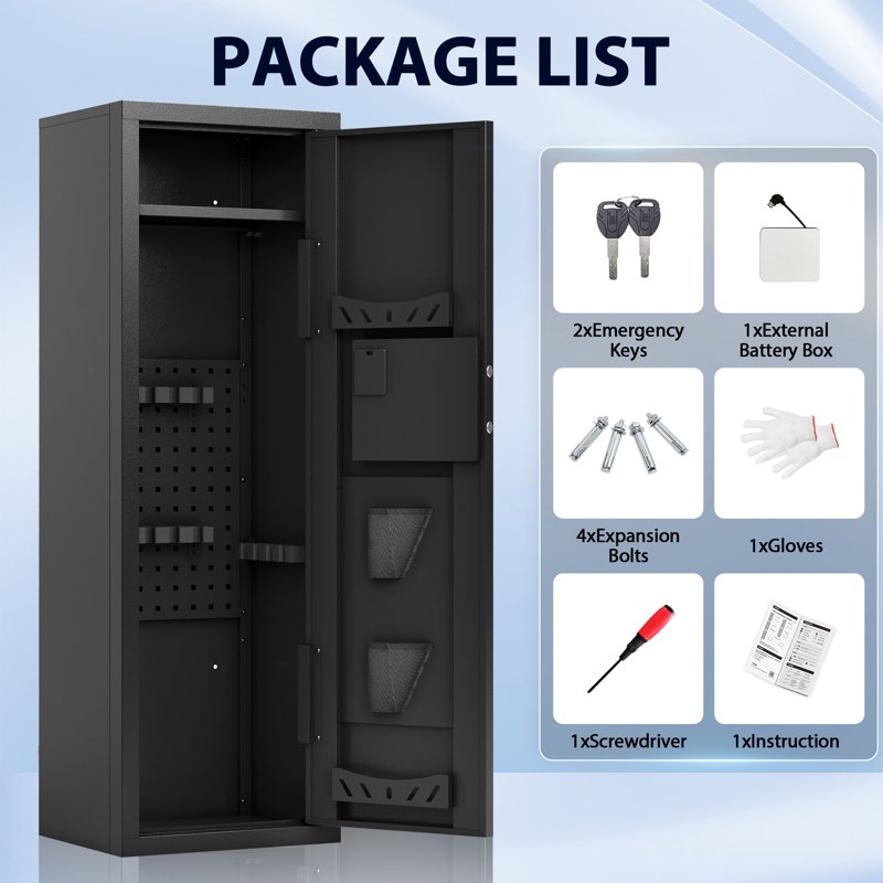 10-12 Rifle Gun Safe with Quick Access Biometric Lock and Removable Rack