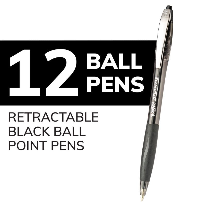 Ballpoint Pen Set - Black Retractable Medium Point 1.0mm, 12 Pack