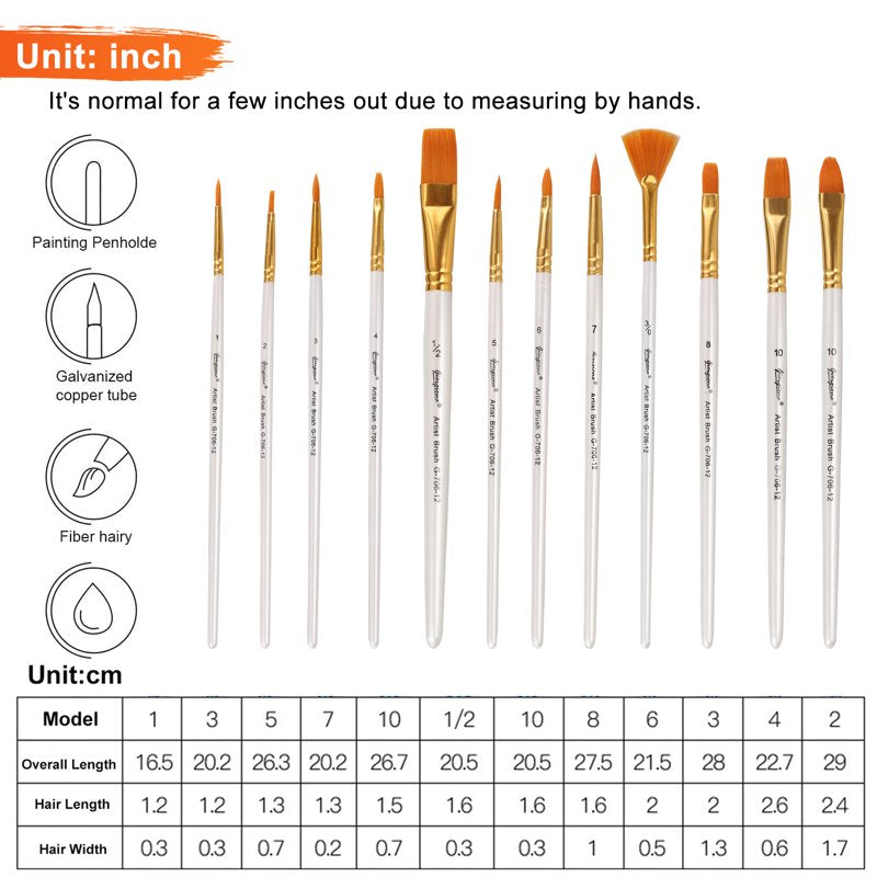 Miniature Detail Nylon Hair Art Brushes Set - 12 Pieces for Painting