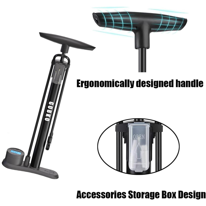 High-Pressure Bicycle Floor Pump with Digital Gauge and Dual Valves