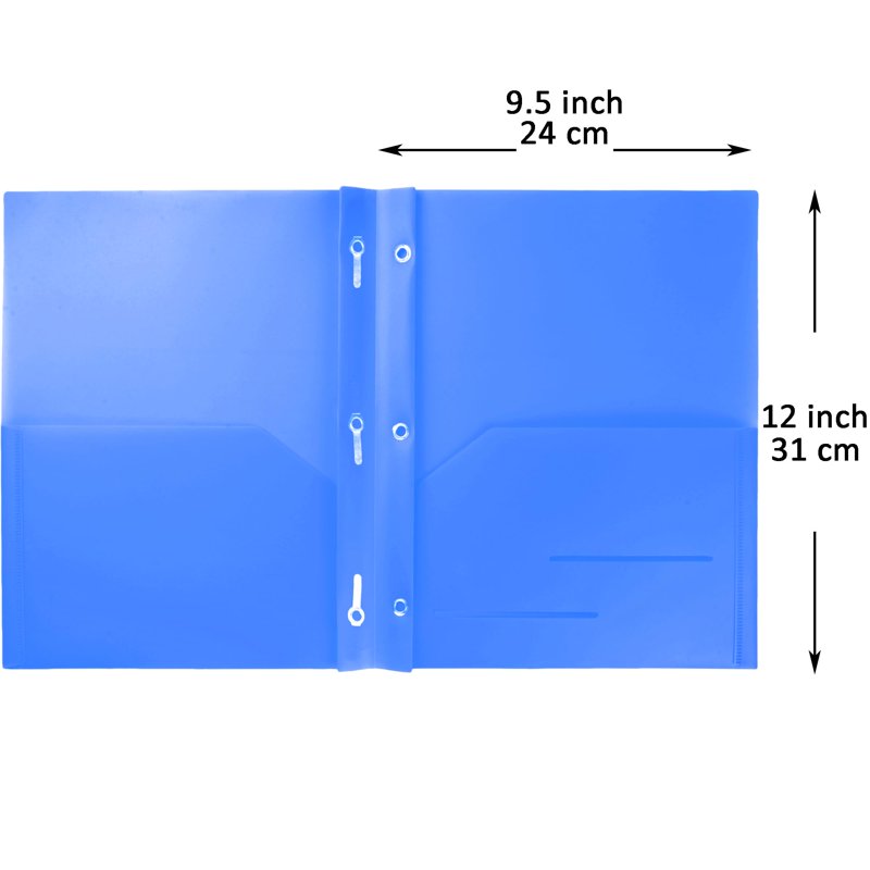 Heavy Duty Plastic Two Pocket Folder with Prongs - 6 Pack, Blue