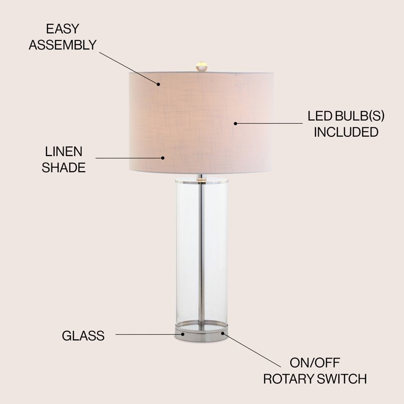 Glass LED Table Lamp - Modern 29 Inch Clear & Chrome Finish