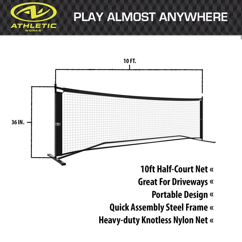 Portable Pickleball Net - 10ft Half-Court with Steel Frame & Nylon Net