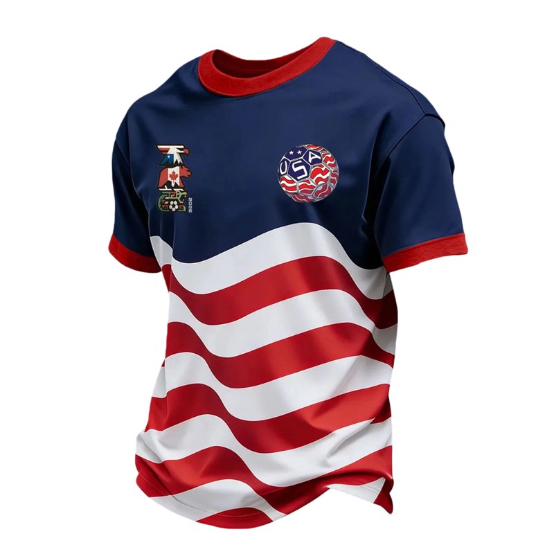 USA Soccer Jersey for Men 2026 Royal Blue L - Crewneck Short Sleeve Fan Team Top