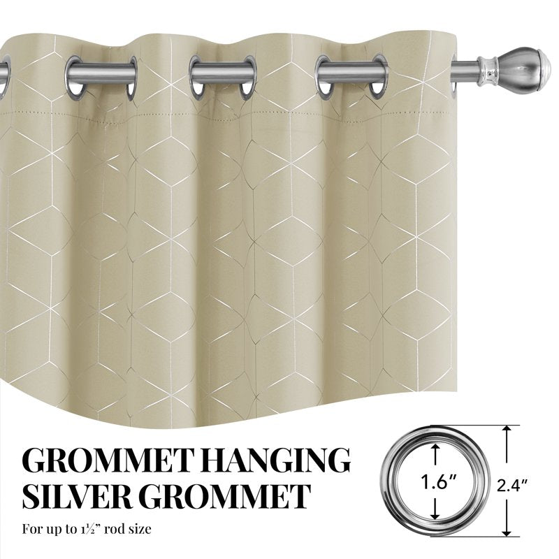 Blackout Curtains for Bedroom Light Beige 52x45 Inch Modern Geometric Design Thermal Insulation Drapes - 2 Panels