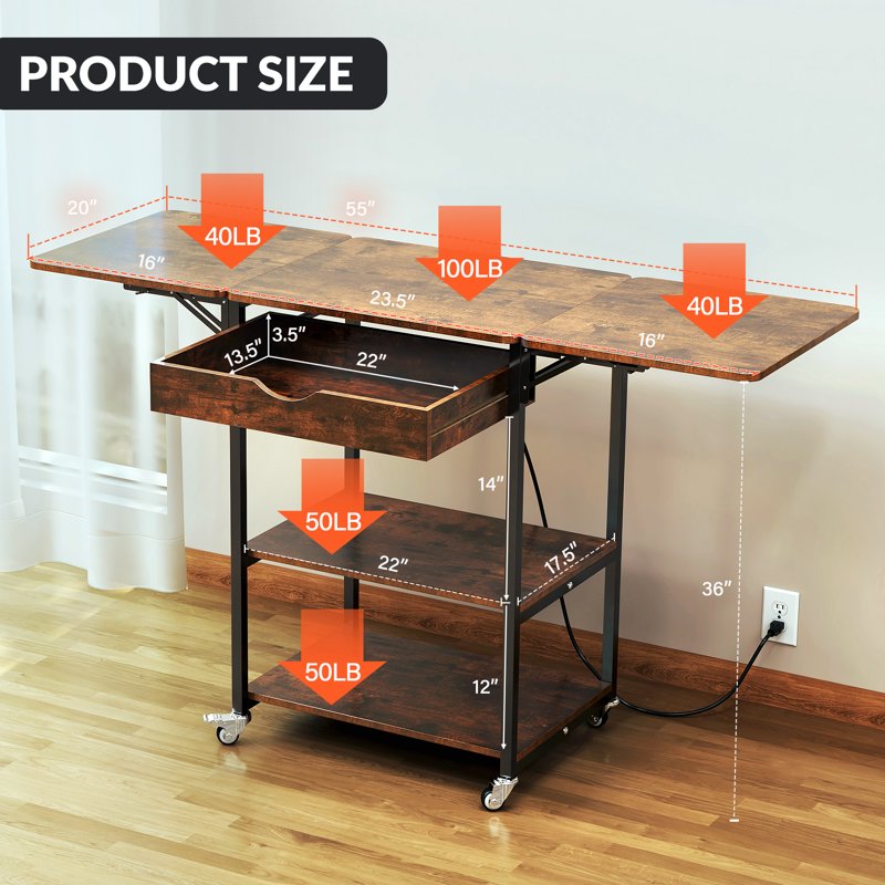 Foldable Heat Press Machine Stand with Charging Station and 3-Tier Storage