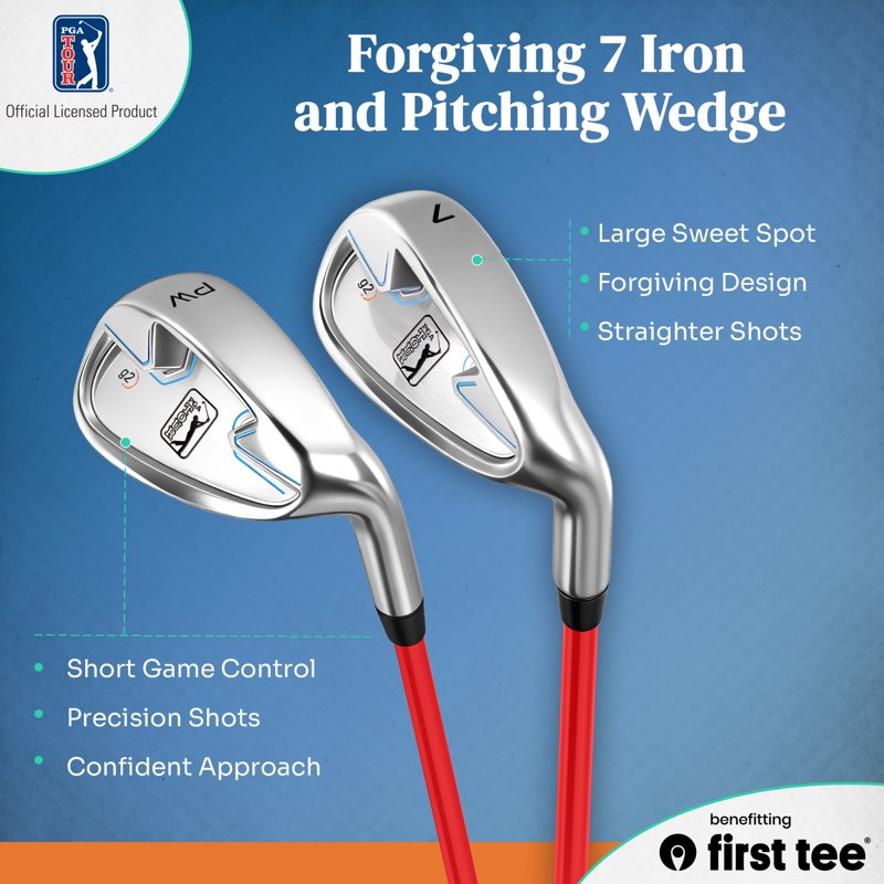 PGA TOUR x First Tee 7-Piece Junior Golf Club Set - Right-Handed, 4'8"–5'3", Red (With Stand Bag) - Variation: Right-Handed, Red - Heights 4'8" to 5'3"