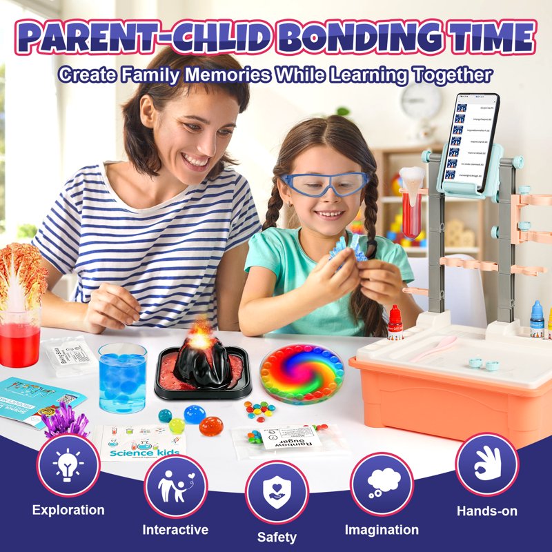 Kids Science Experiment Kit with 68 Chemistry Activities - STEM Learning & Volcano Models