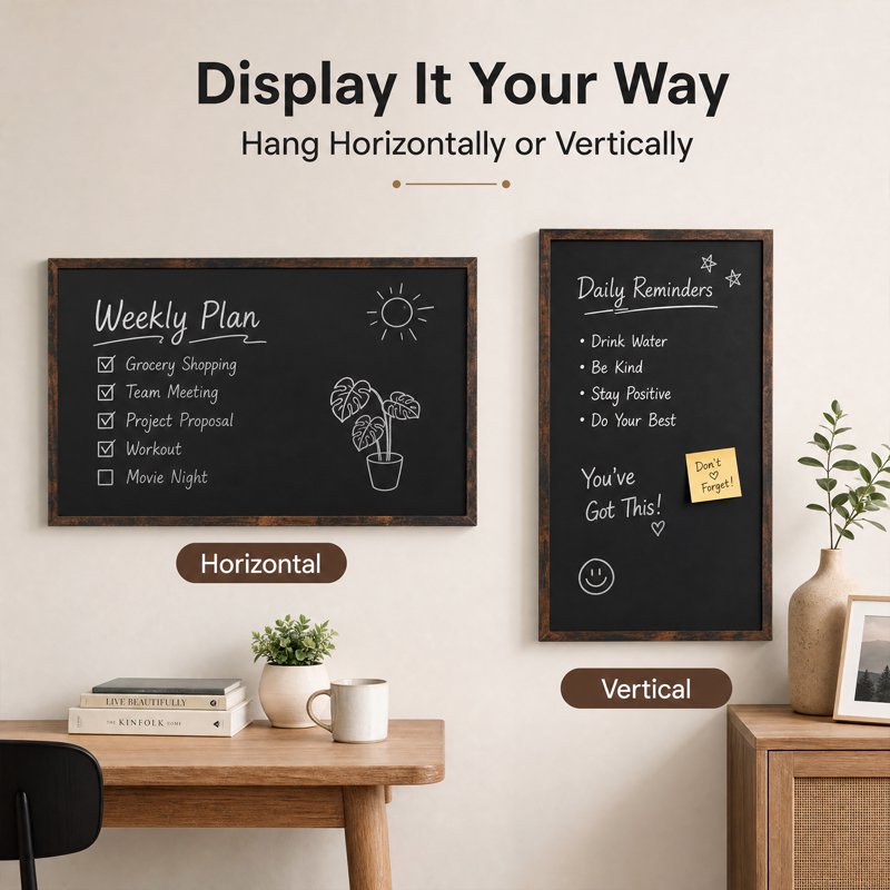 Magnetic Wall Chalkboard with Rustic Wood Frame, 36 x 24 Inches