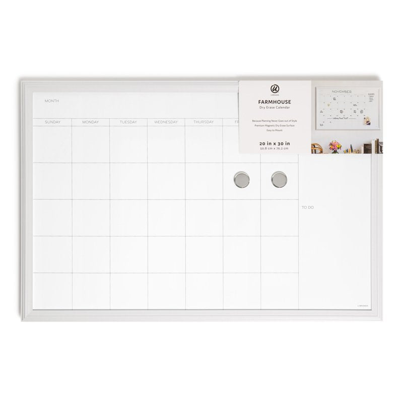 Magnetic Dry Erase Calendar Whiteboard with Wood Frame - 30x20 Inches