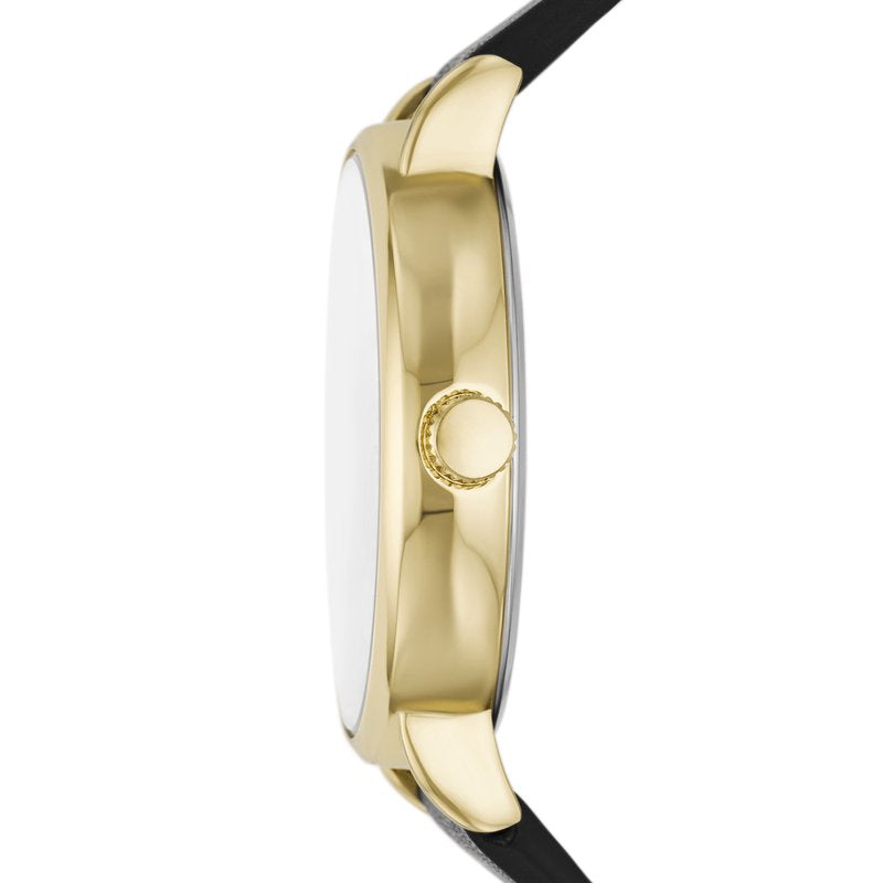 Men's Gold Tone Watch with Champagne Dial and Black Vegan Leather Band