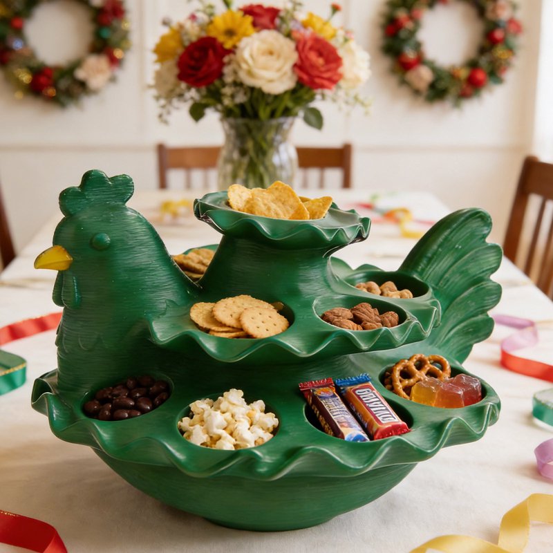 Easter Chicken-Shaped Deviled Egg Platter & Appetizer Tray, Reusable Green Plastic Display Rack
