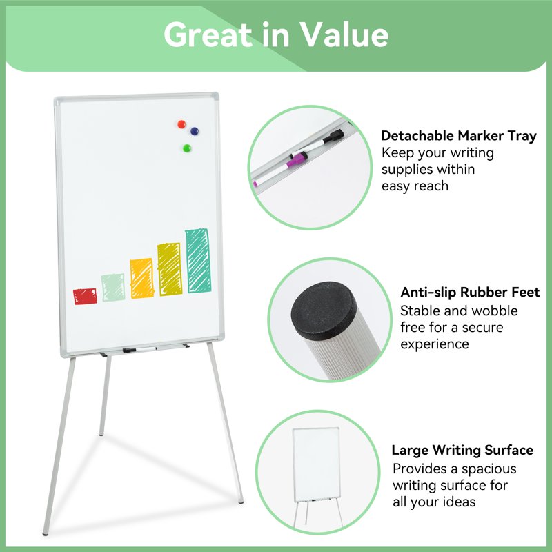 Portable Magnetic Whiteboard Easel with Adjustable Tripod Stand 36x24 for Classroom Office & Home
