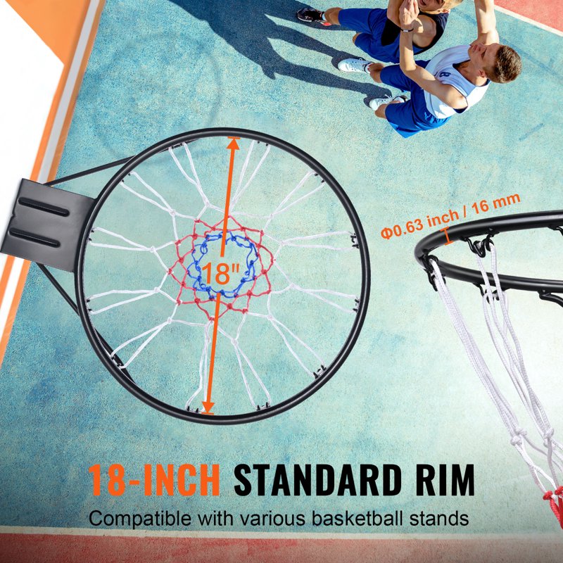 18-Inch Indoor Outdoor Wall or Door Mount Basketball Rim with Net and Twin Spring