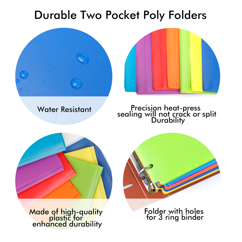 7-Color Plastic Folder Set with 2 Pockets & Card Slot for School & Office