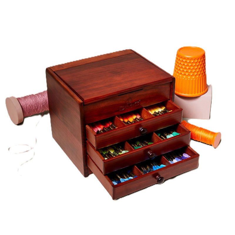 DMC Wooden Thread Storage Chest with 120 Skeins - Embroidery Organizer
