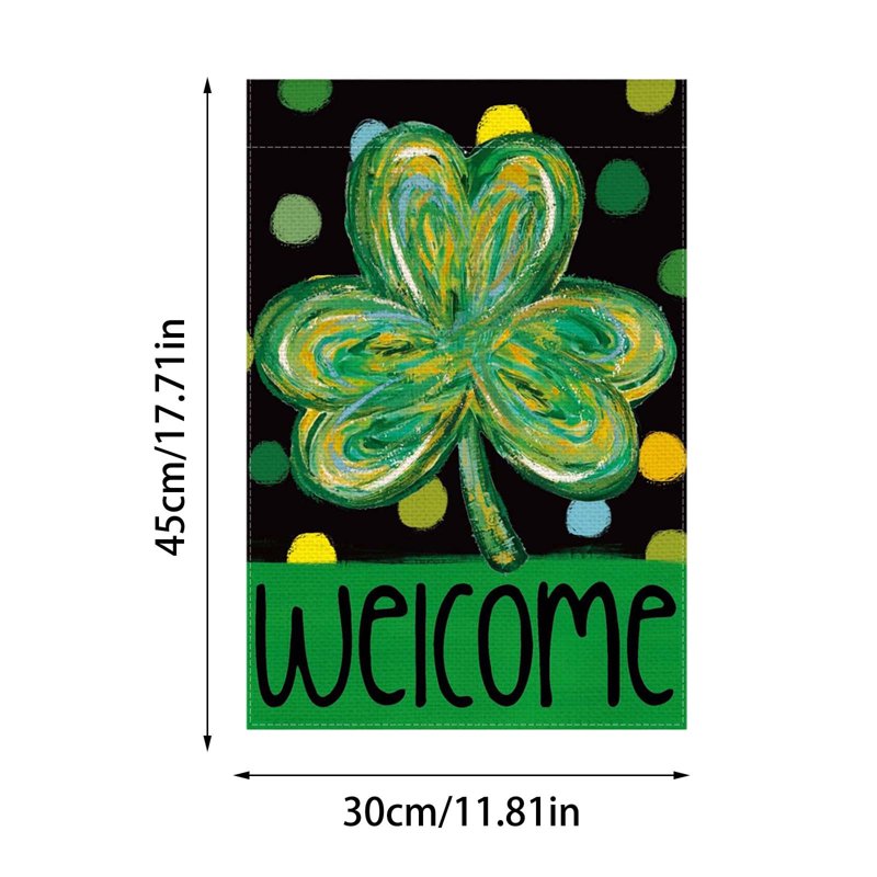 Double Sided St. Patrick's Day Garden Flag with Shamrocks and Four-Leaf Clovers