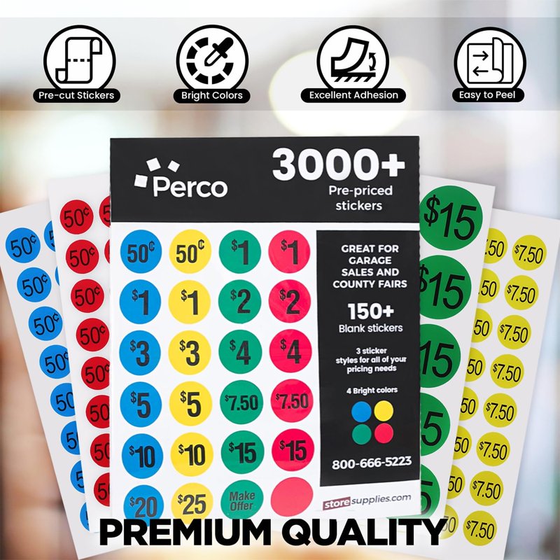 Garage Sale Price Stickers Set - 3000+ Pre-Priced & Blank Labels for Yard Sale Organization