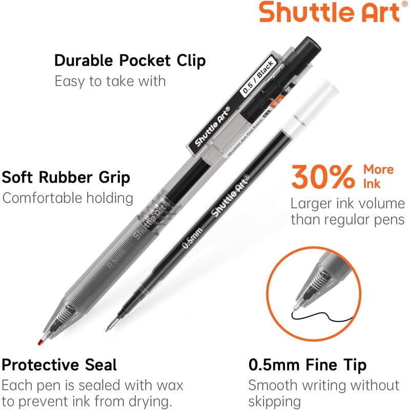 Bulk Black Gel Pens Set - 90 Retractable 0.5mm Fine Tip for Writing & Drawing