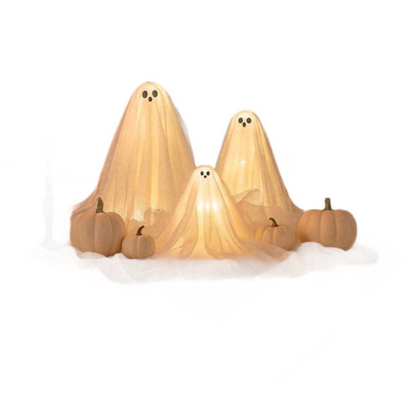 Light Up Halloween Ghost Figurines Set - LED Glowing Spooky Decorations for Indoor Tables and Mantels