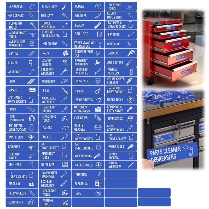 Magnetic Toolbox Labels 90 Pcs - Tool Chest Organization for Garage & Workshop