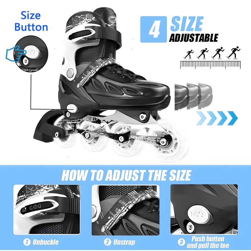 Adjustable Unisex Inline Skates with Light-Up Wheels for Teens & Adults