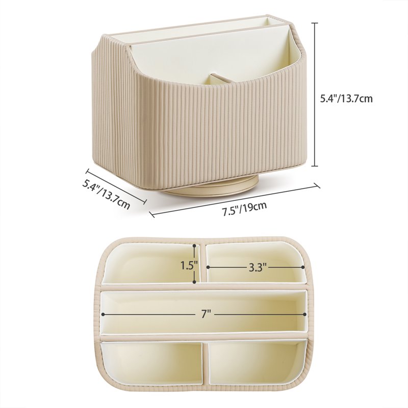 PU Leather Remote Control Holder with 360° Rotating Base - Desk Organizer for Nightstand & Office