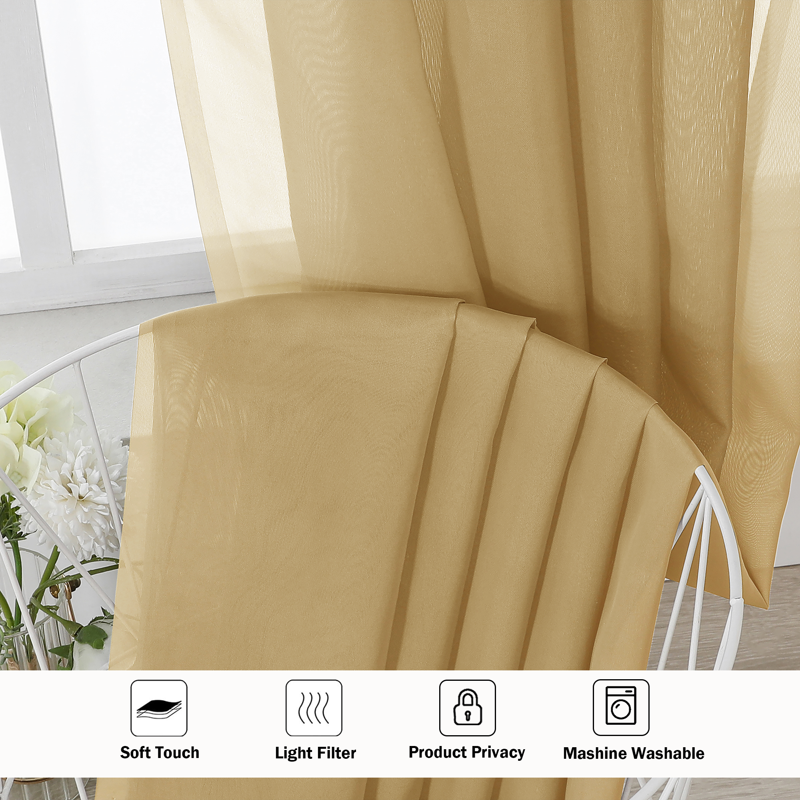 59x63 Inch Gold Sheer Curtain Panel - Extra Wide Light Filtering Voile Drapes, 2 Pack (Variation: 59x63-2PCS, Gold)