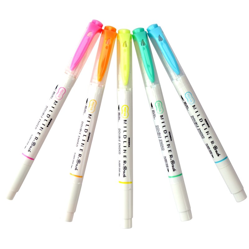 Mildliner Double-Ended Brush Pen Set, 5 Fluorescent Highlighters
